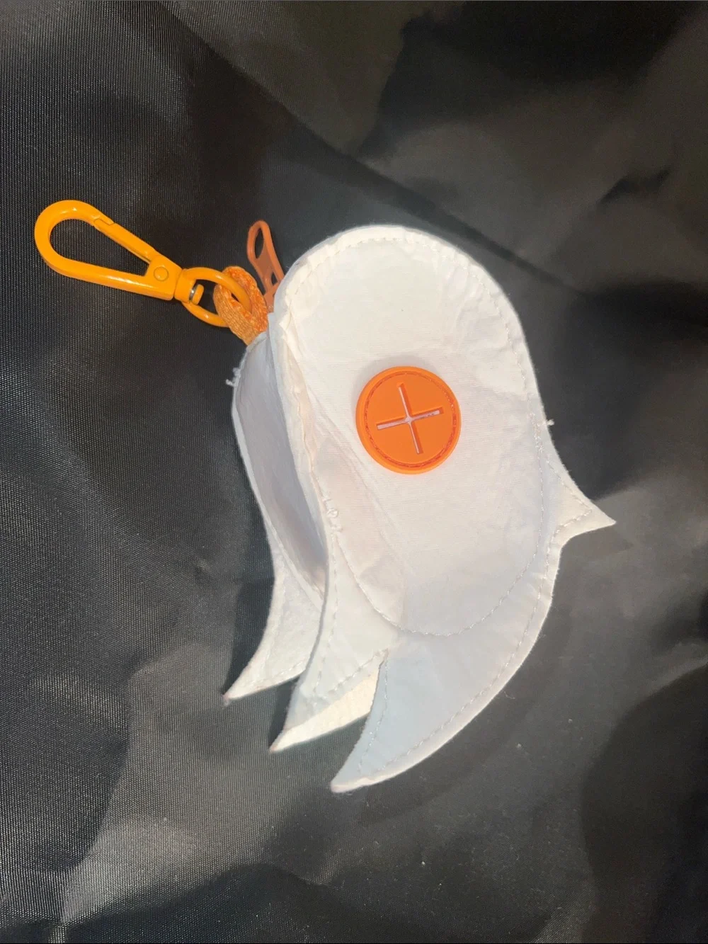 White & orange Ghost Dog Waste Bag Holder With Key Ring
